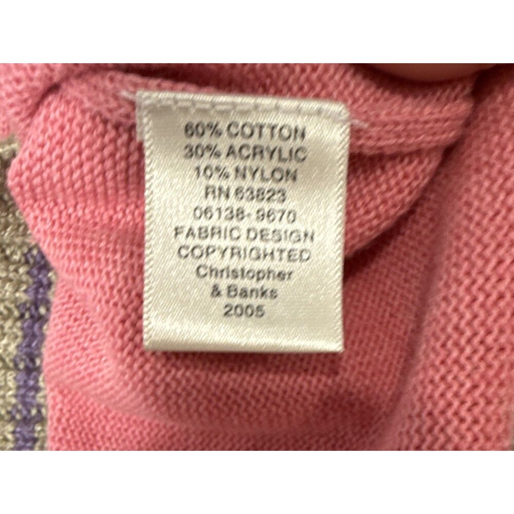 Vintage Christopher & Banks LG Pink Hand Embroidered Knit Scoop Neck Sweater Y2K - Picture 4 of 8